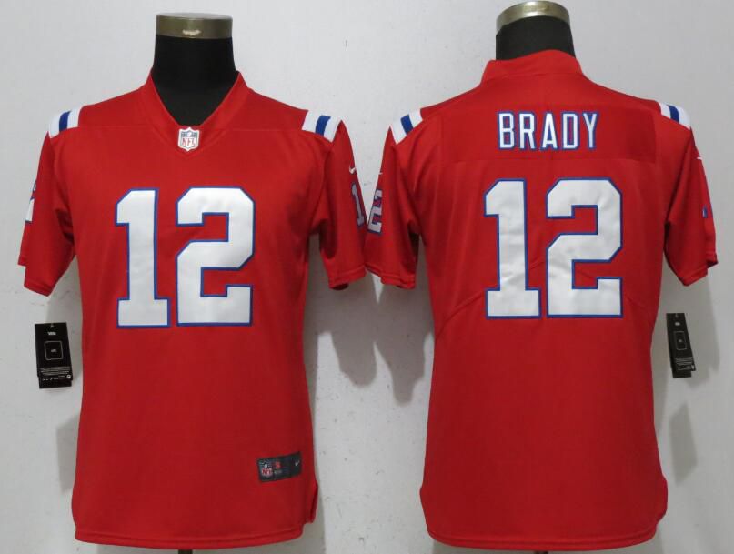Women New England Patriots #12 Brady Red Vapor Untouchable Player Nike Limited NFL Jerseys->women nfl jersey->Women Jersey
